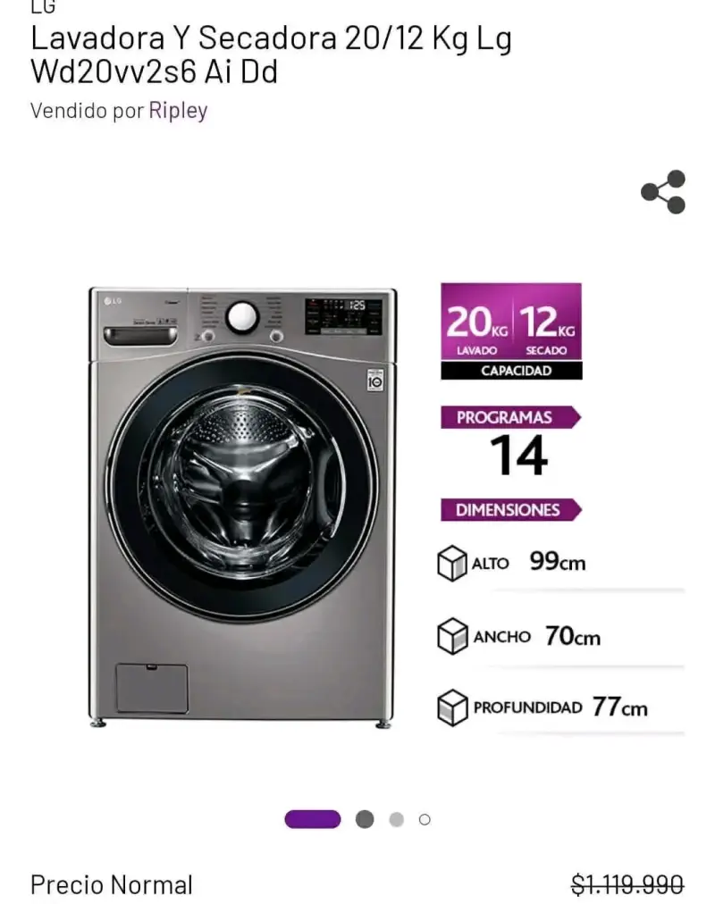 Lavadora secadora LG 20 kilos acero inoxidable - 6