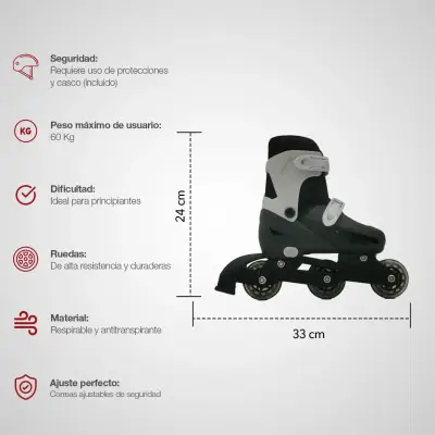 Set patines y protecciones GO FUN S Negro - miniatura 1
