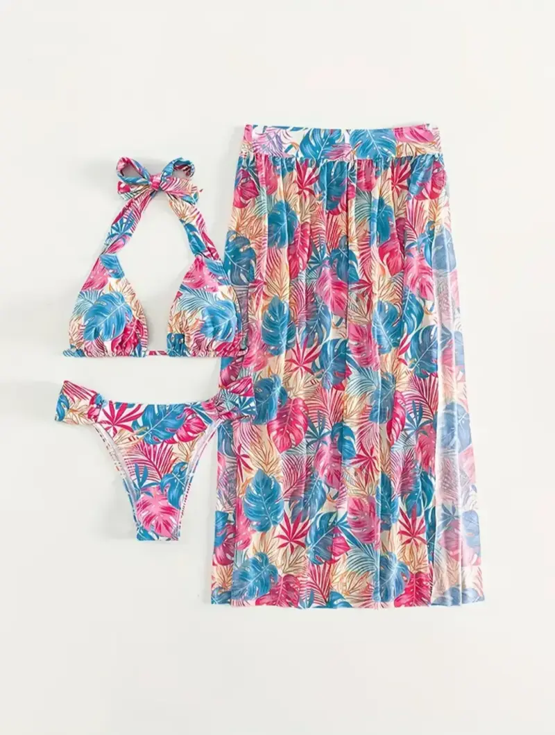 Bikini con falda estampada tropical - 1