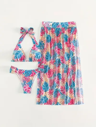 Bikini con falda estampada tropical - miniatura 1