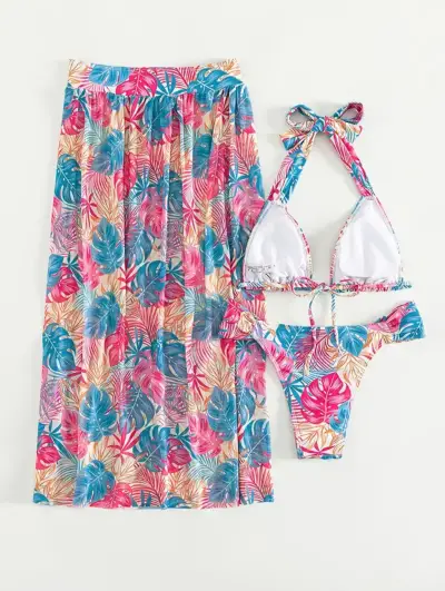 Bikini con falda estampada tropical - miniatura 2