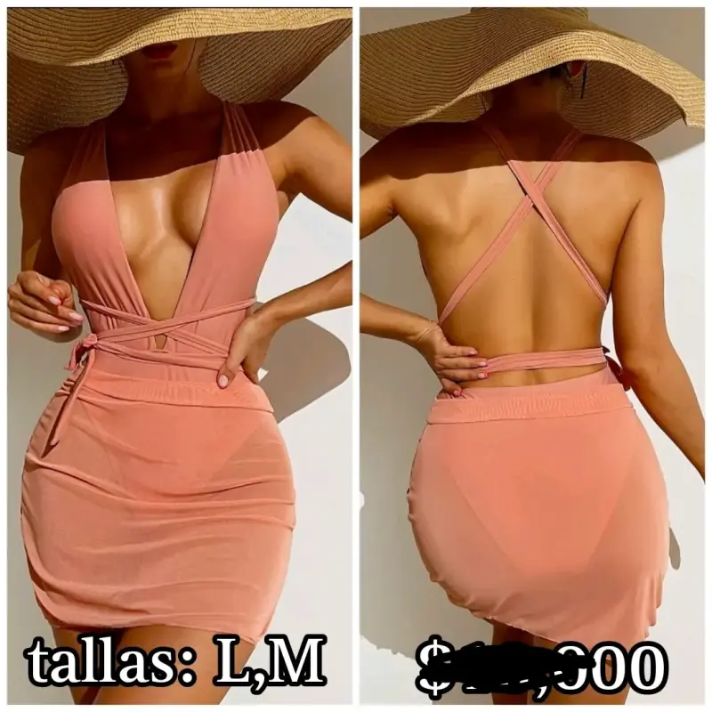Vestido rosa escote profundo