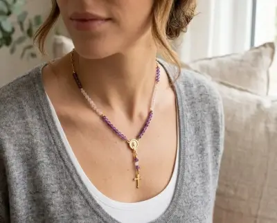 Collar de rosario con cuentas moradas Amatista y c - miniatura 1