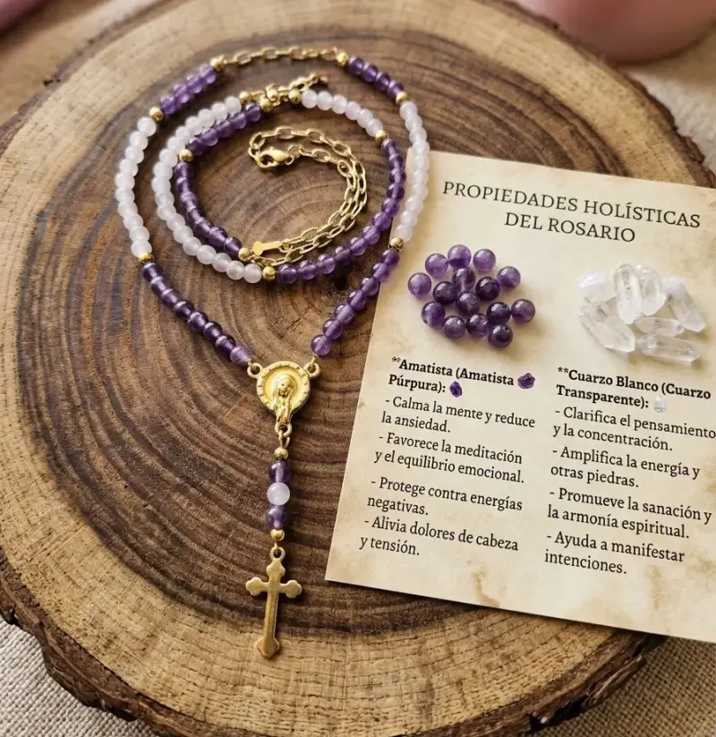 Collar de rosario con cuentas moradas Amatista y c - 2