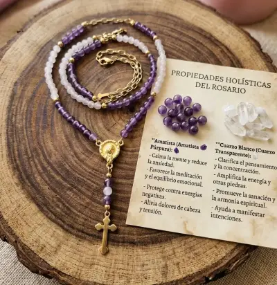 Collar de rosario con cuentas moradas Amatista y c - miniatura 2