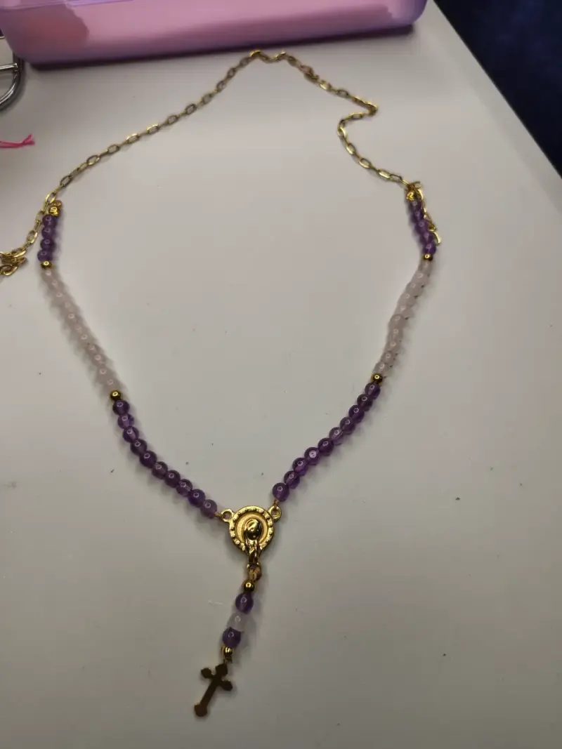 Collar de rosario con cuentas moradas Amatista y c - 3