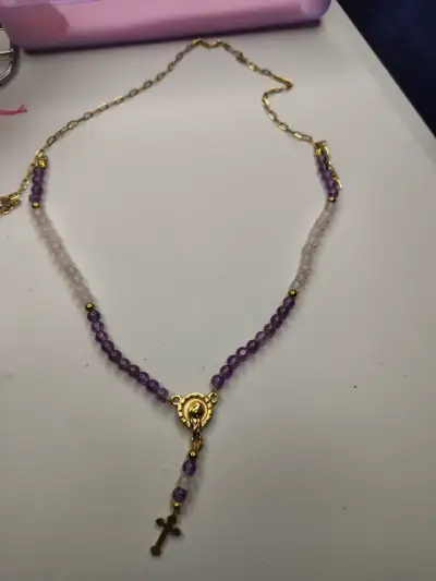 Collar de rosario con cuentas moradas Amatista y c - miniatura 3