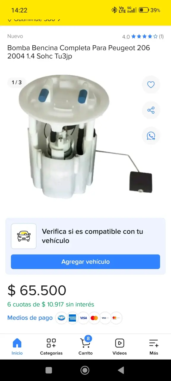 Bomba de bencina Peugeot 206 1.4 2002 a 2008 - 1