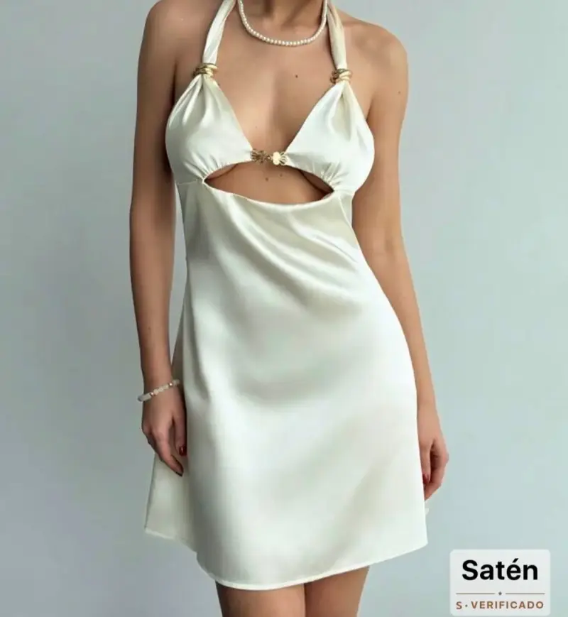 Vestido de satén beige elegante - 3