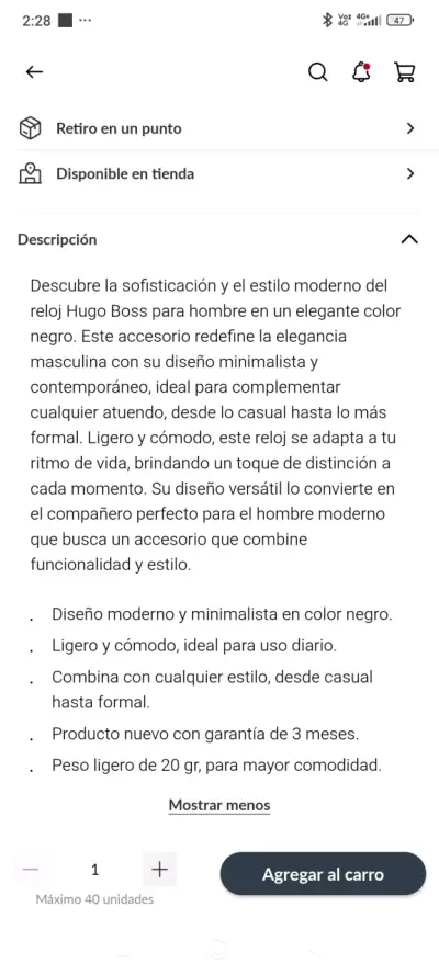 Reloj negro Boss Quartz - miniatura 3