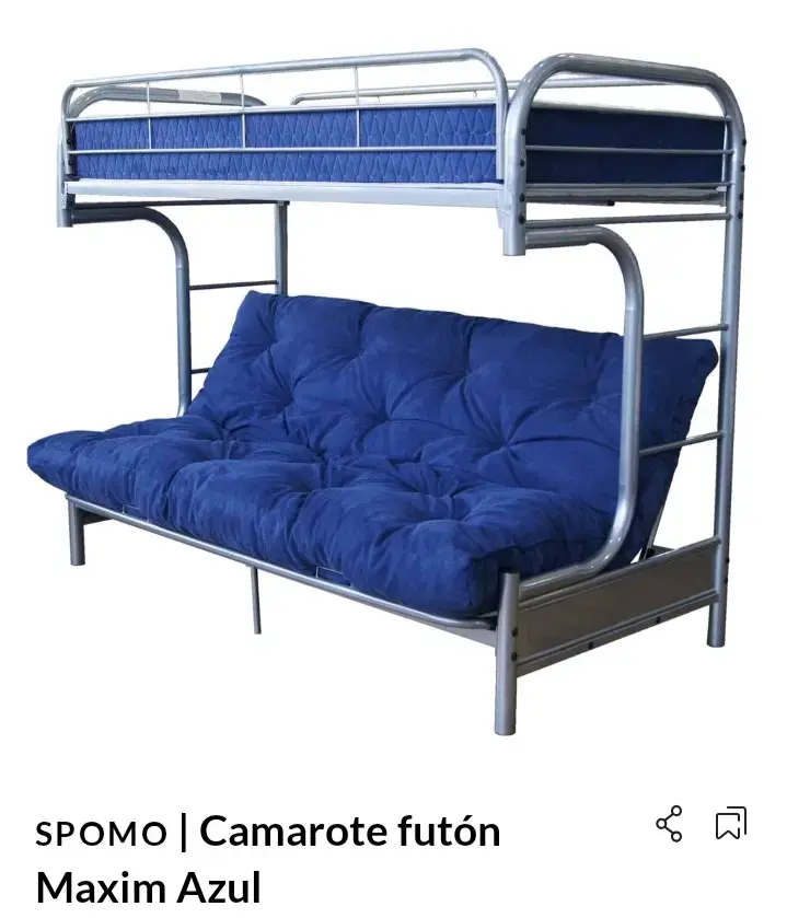 Camarote futón azul con estructura
