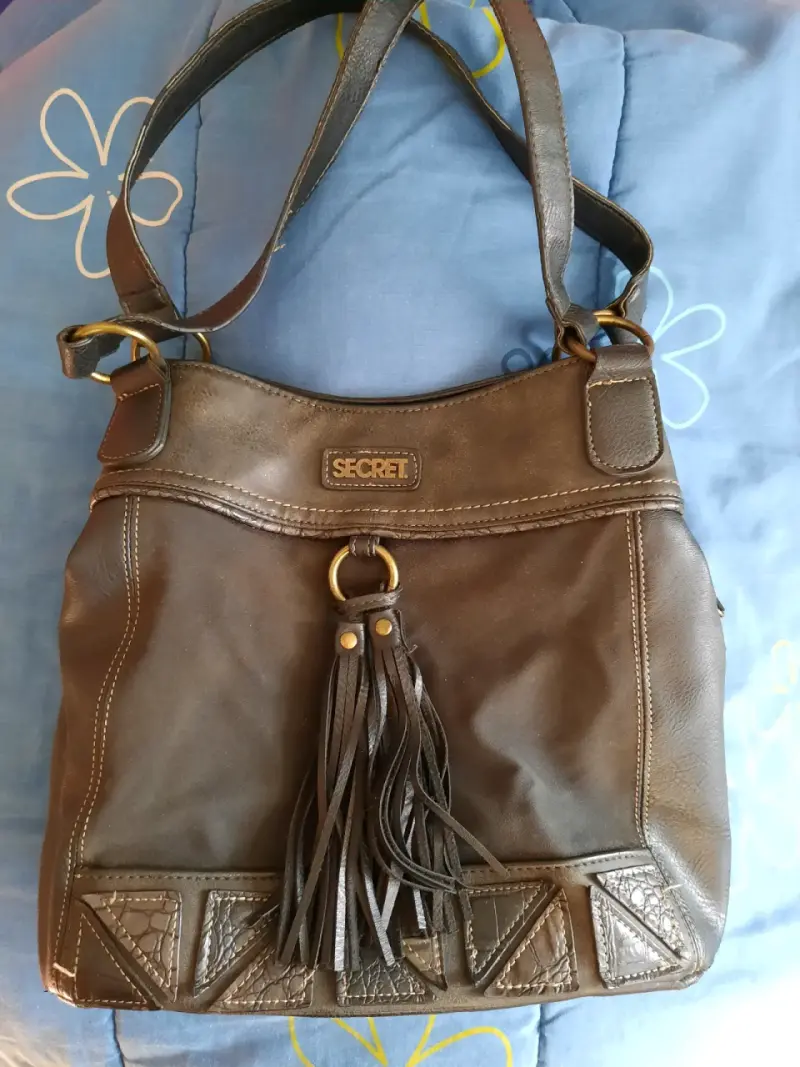 Cartera marrón de cuero con flecos - 1