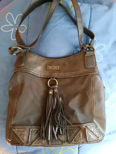 Cartera marrón de cuero con flecos - miniatura 1