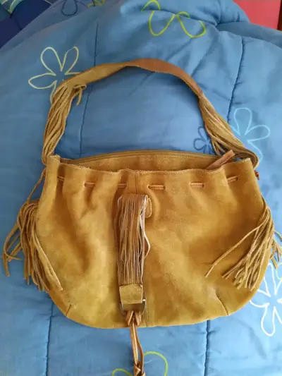 Cartera marrón de cuero con flecos - miniatura 2
