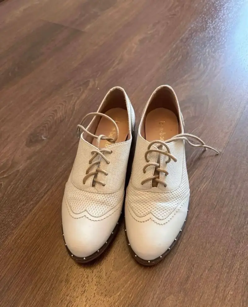 Zapatos oxford blanco en cuero para mujer - 2