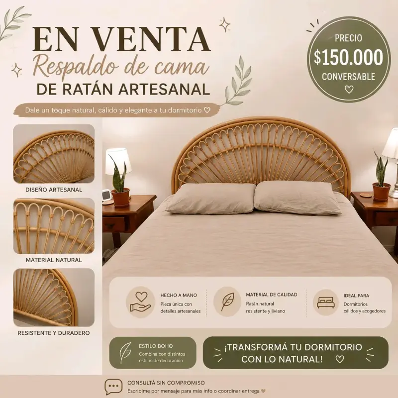 Respaldo de cama de ratán artesanal - 1