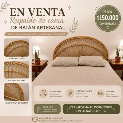 Respaldo de cama de ratán artesanal - miniatura 1