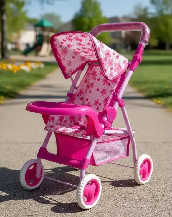 Coche de muñecas rosa floral - 1