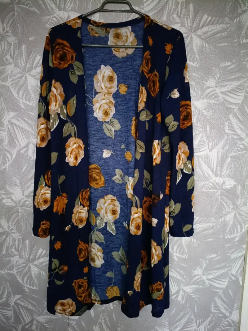 Cardigan floral azul y marrón - 1