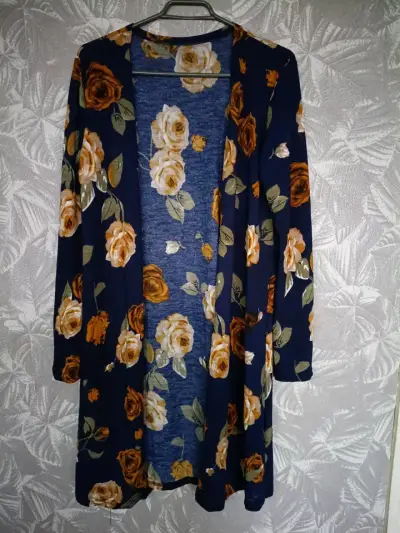 Cardigan floral azul y marrón - miniatura 1