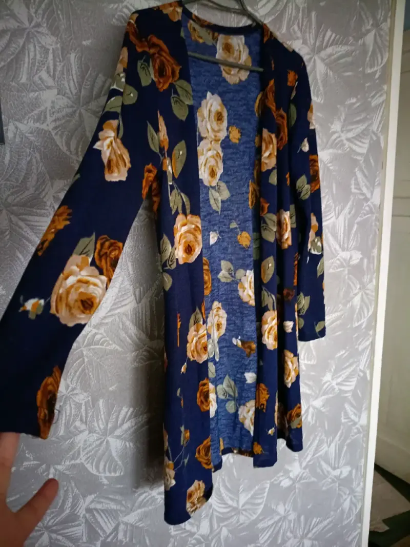 Cardigan floral azul y marrón - 2
