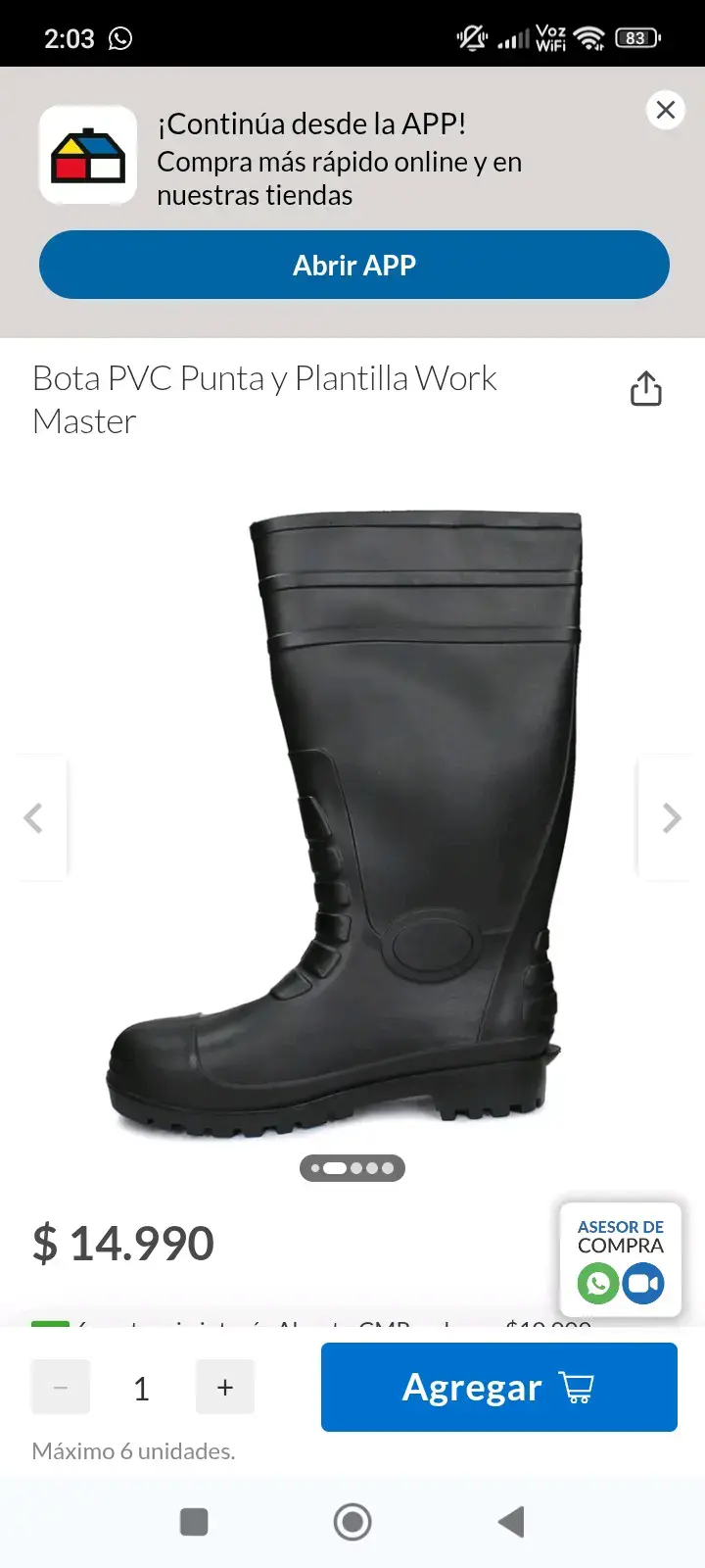Bota PVC negra punta y plantilla - 1