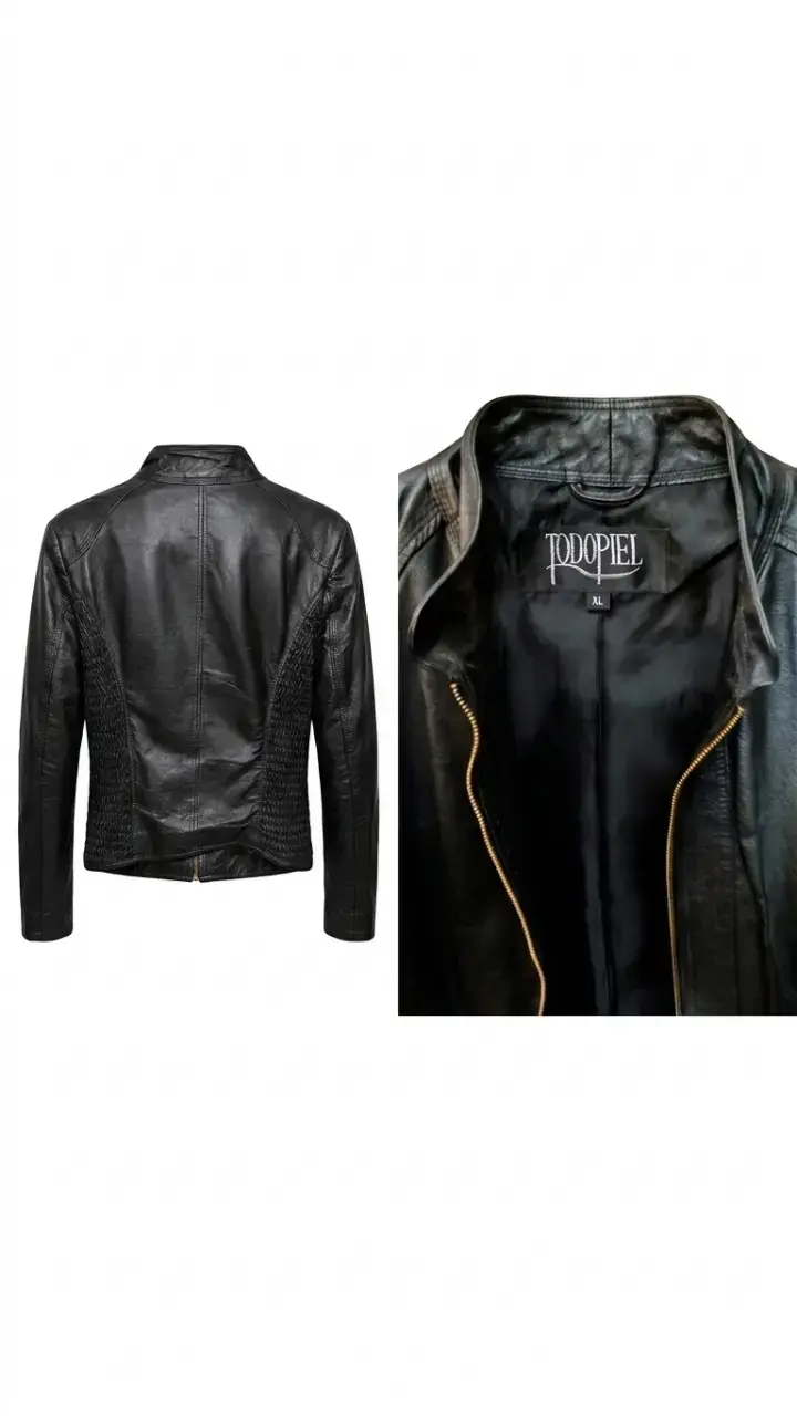 Chaqueta de cuero natural negra mujer - 2