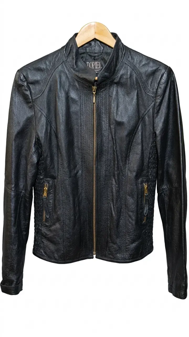 Chaqueta de cuero natural negra mujer - 1