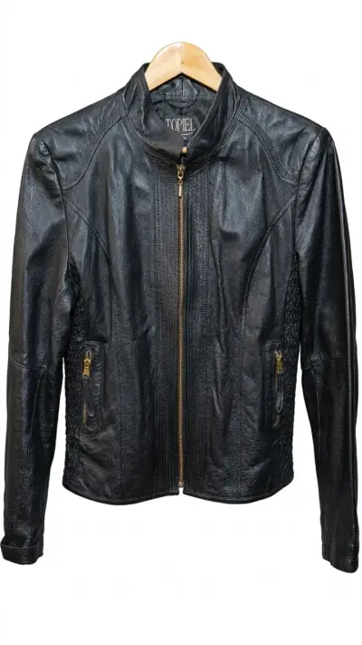 Chaqueta de cuero natural negra mujer - miniatura 1