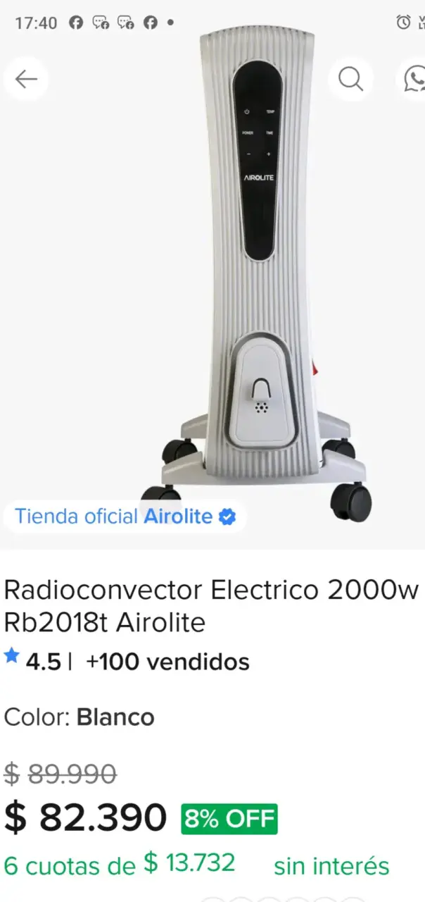 Radioconvector Electrico 2000w Airolite