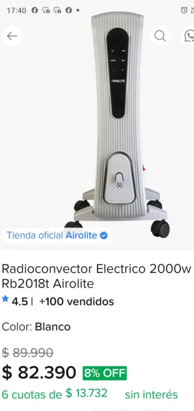 Radioconvector Electrico 2000w Airolite - miniatura 1
