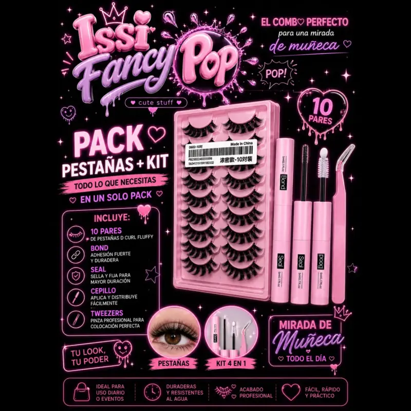 Set 10 pares Pestañas+ Kit profesional pegamento