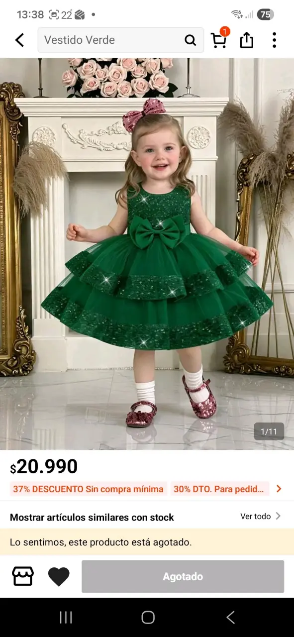 Vestido verde con lentejuelas para niña - 3