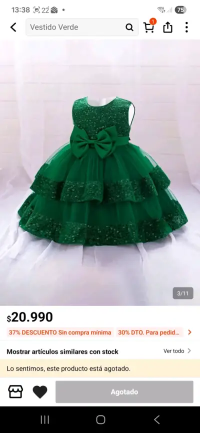 Vestido verde con lentejuelas para niña - miniatura 4