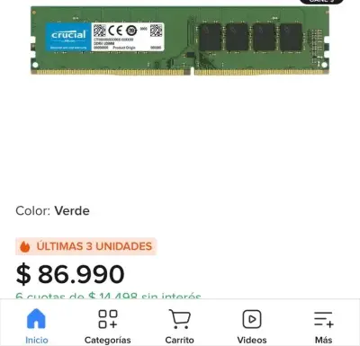 Memoria RAM Crucial 8GB DDR4 - miniatura 3