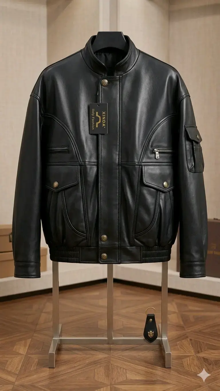 Chaqueta de cuero negro XINDA - 5
