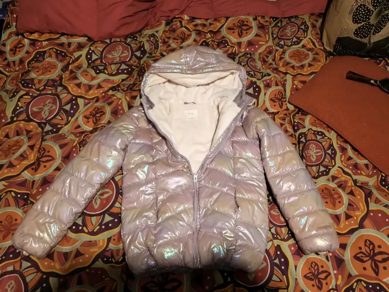 Chaqueta rosada acolchada metálica brillante - 1