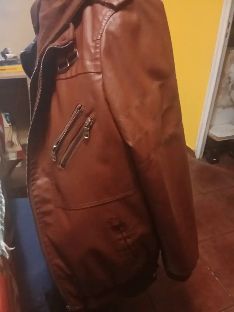 Chaqueta café estilo clásico vintage motero - 2