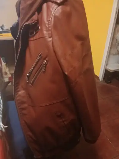 Chaqueta café estilo clásico vintage motero - miniatura 2