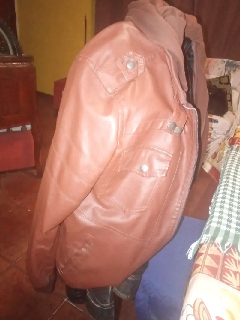 Chaqueta café estilo clásico vintage motero - 3