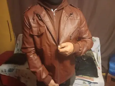 Chaqueta café estilo clásico vintage motero - miniatura 5