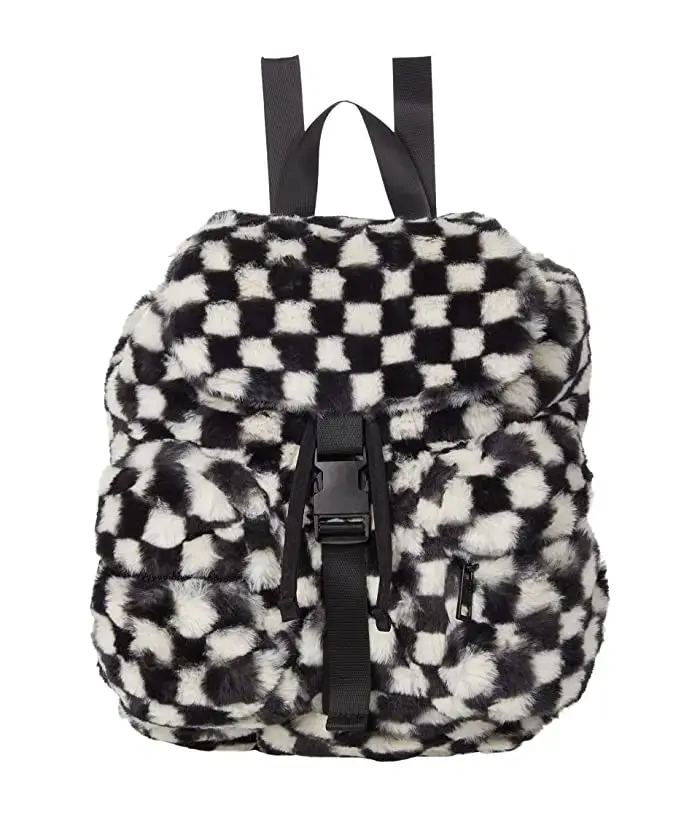 Mochila peluda (faux fur) ajedrez blanco y negro - 1