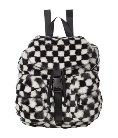 Mochila peluda (faux fur) ajedrez blanco y negro - miniatura 1