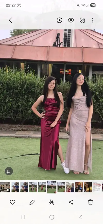 Vestido largo rojo,rosa palo,chalas y 👗 de huasa - miniatura 1