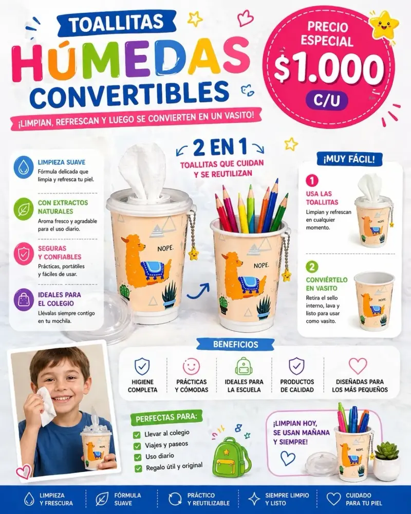 Toallitas húmedas convertibles