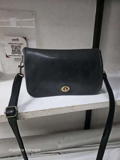 Cartera vintage coach negra de cuero - miniatura 2