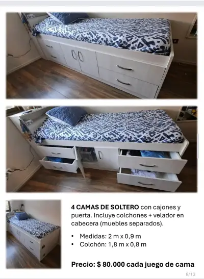 Cama de soltero con cajones - miniatura 1