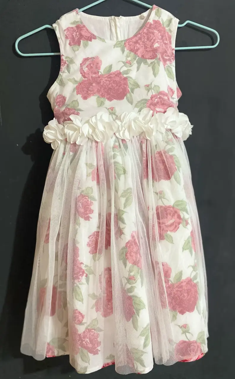 Vestido infantil flores rosas - 1