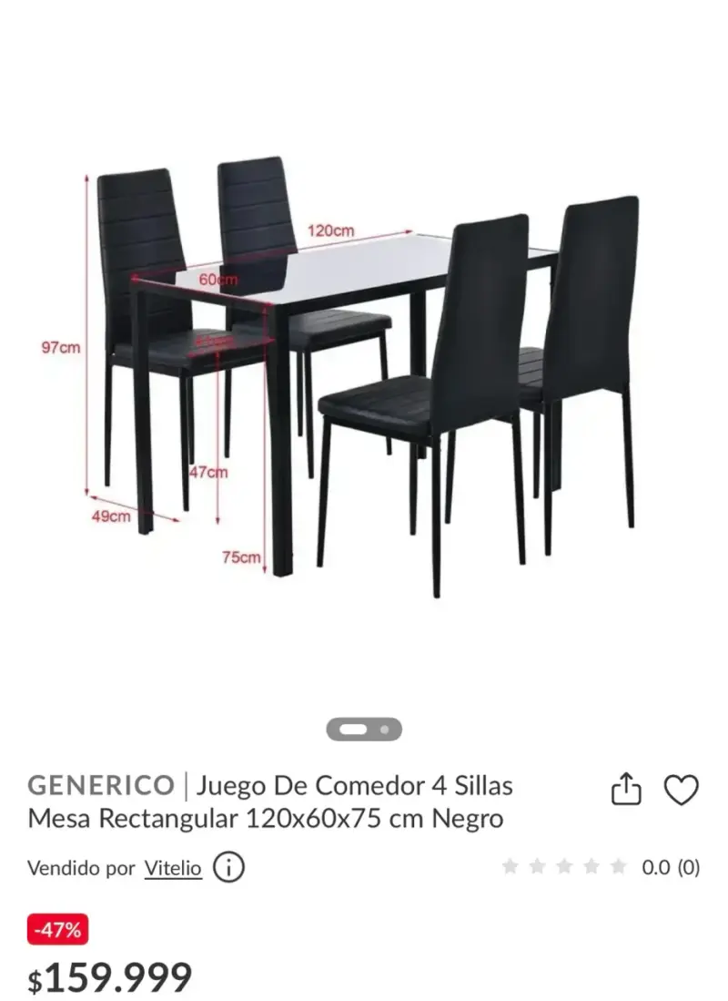 Juego de comedor 4 sillas negro