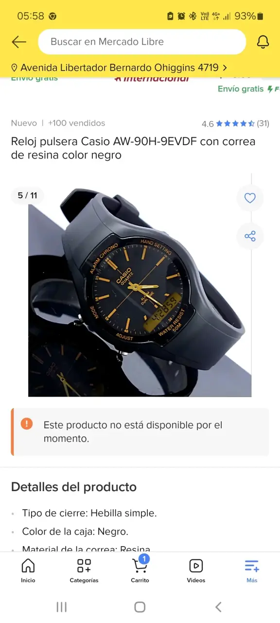 Reloj Casio AW-90H-9EVDF negro - 1